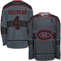 Jean Beliveau Reebok Montreal Canadiens Authentic Charcoal Cross Check Fashion NHL Jersey