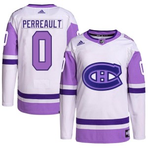 Jacob Perreault Youth Adidas Montreal Canadiens Authentic White/Purple Hockey Fights Cancer Primegreen Jersey